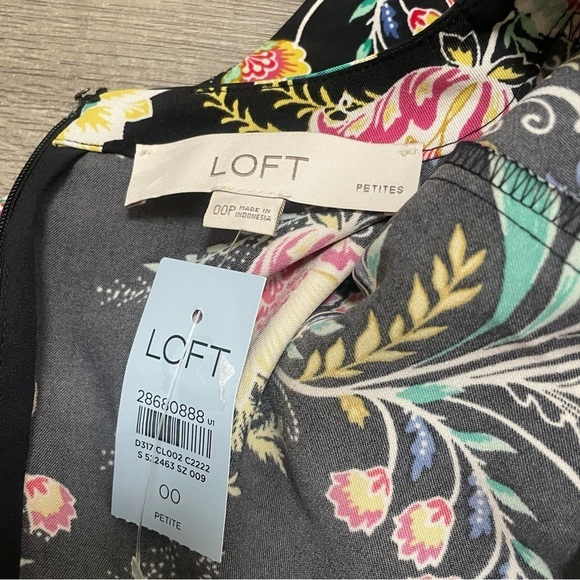 ANN TAYLOR LOFT Multicolor Black Pink Turquoise Long Sleeve Floral Dress Sz 00P - Picture 9 of 10